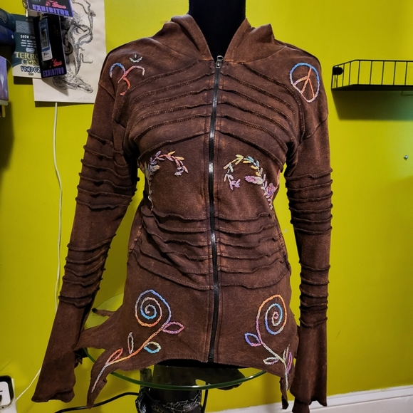 Nepal hippie festival raw hem peace hoodie - Picture 2 of 8